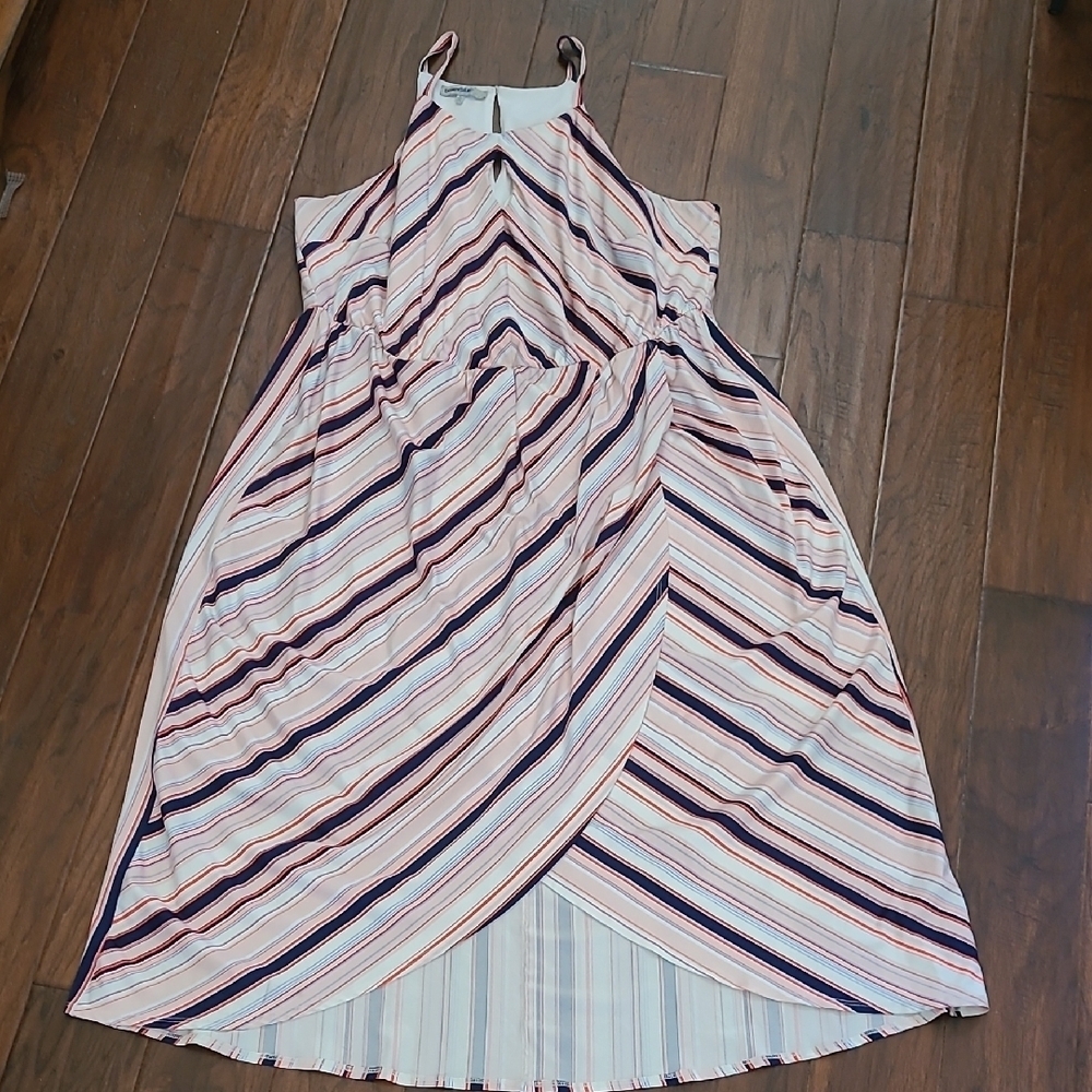 Bailey Blue Sleeveless Halter Style Striped Asymmetrical Dress size 3X